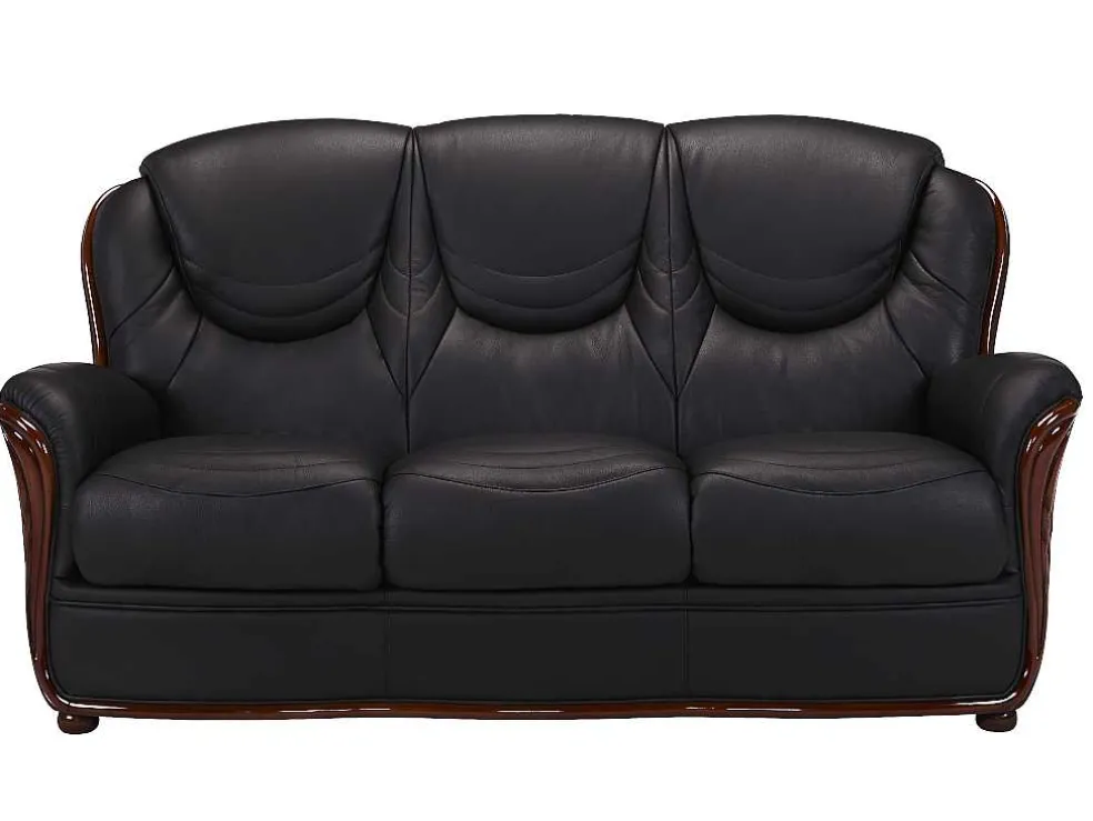 Driezitsbank 100% Buffelleer Adelaide - Zwart
