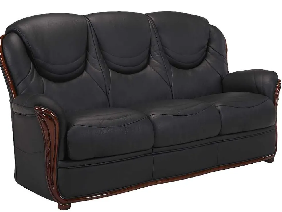 Driezitsbank 100% Buffelleer Adelaide - Zwart