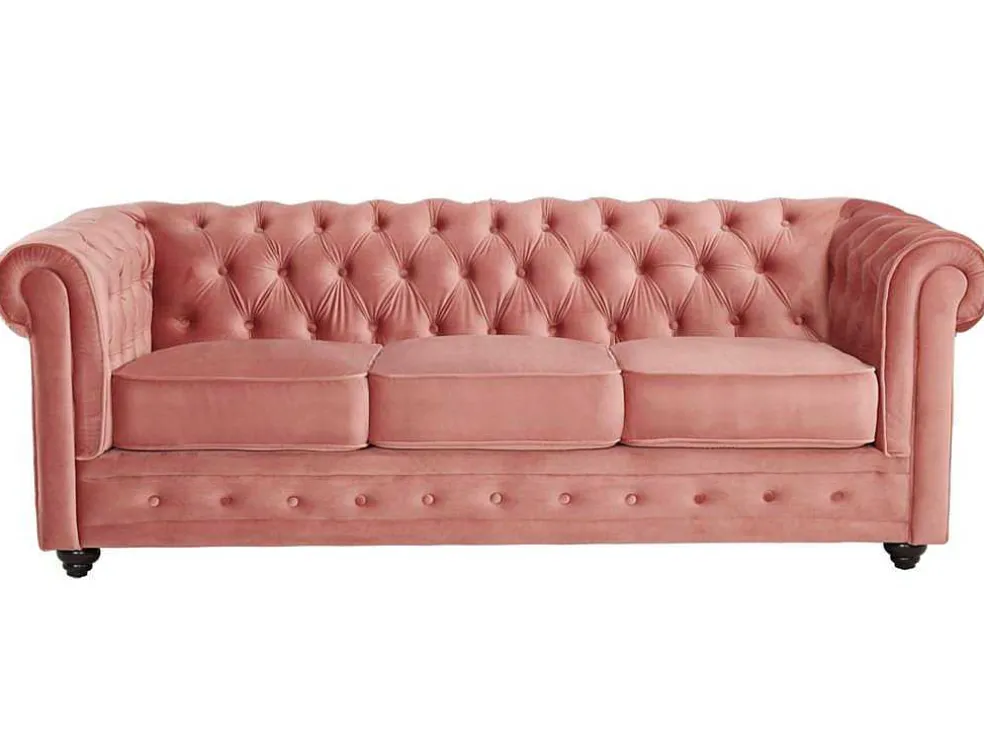 Driezitsbank Chesterfield - Fluweel - Pastel Roze