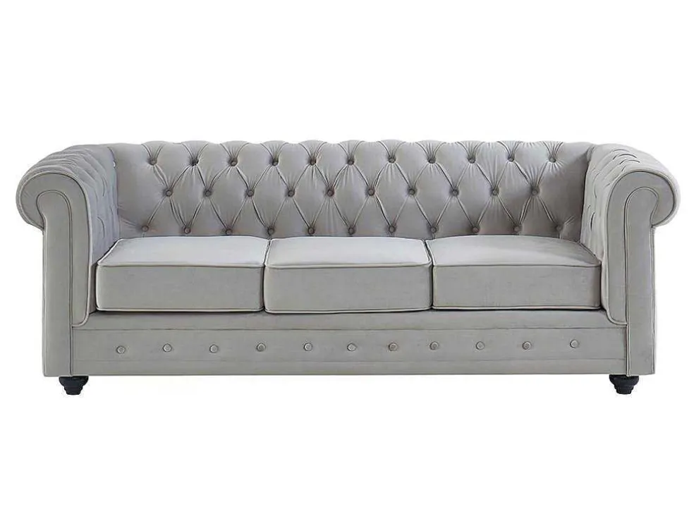 Driezitsbank Chesterfield - Fluweel - Licht Grijs