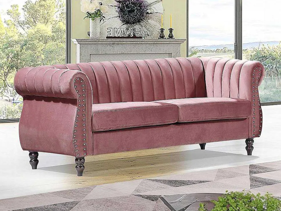 Driezitsbank Chesterfield In Oudroze Fluweel Trumbo