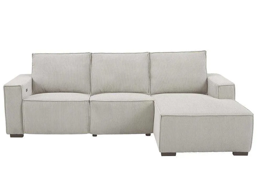 Driezitsbank En Elektrische Relaxfauteuil In Beige Ribfluweel Amelio