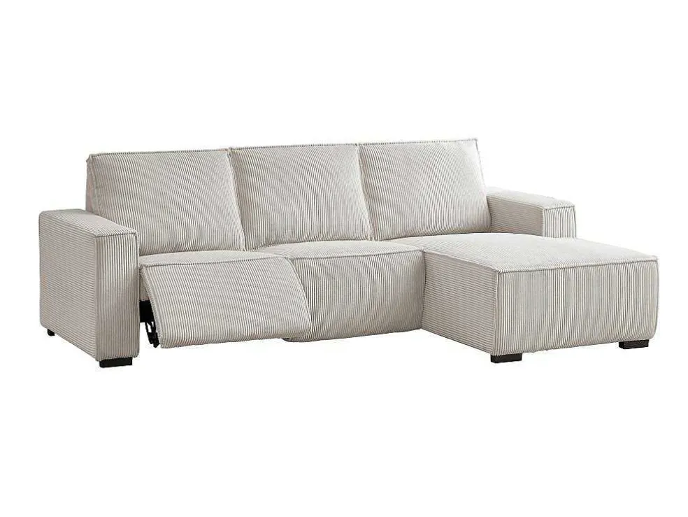 Driezitsbank En Elektrische Relaxfauteuil In Beige Ribfluweel Amelio