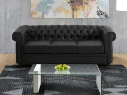 Driezitsbank En 2 Fauteuils Chesterfield Van Kunstleer - Wit