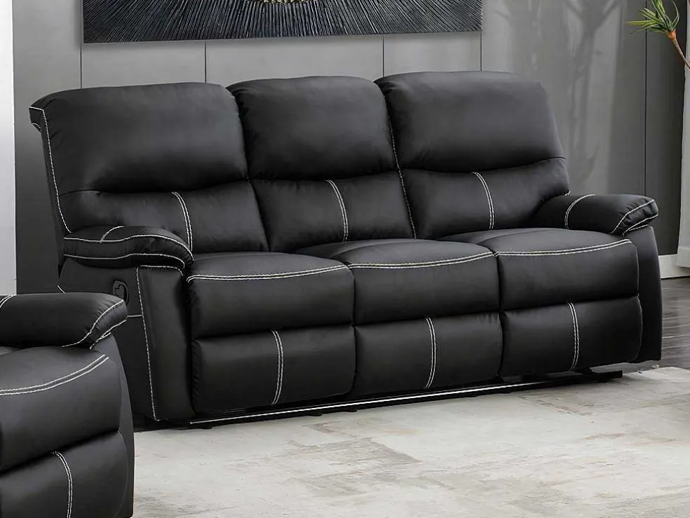 Driezitsbank En Relaxfauteuil Canby - Kunstleer - Zwart
