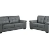 Driezitsbank En Tweezitsbank Van Leer Hazel - Grijs