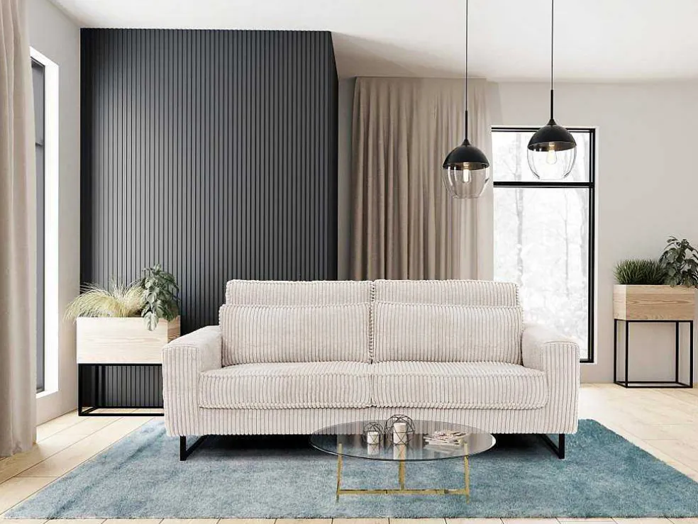 Driezitsbank Van Beige Ribfluweel Tessio Van Maison Cephy