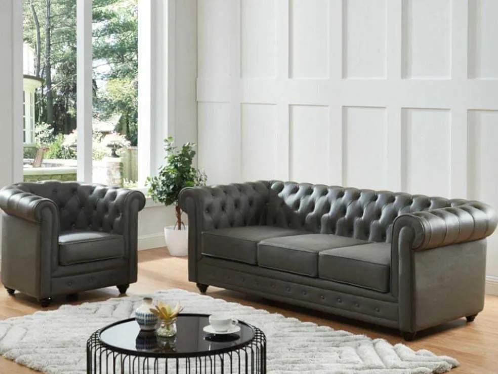 Driezitsbank Van Buffelleer Chesterfield - Grijs