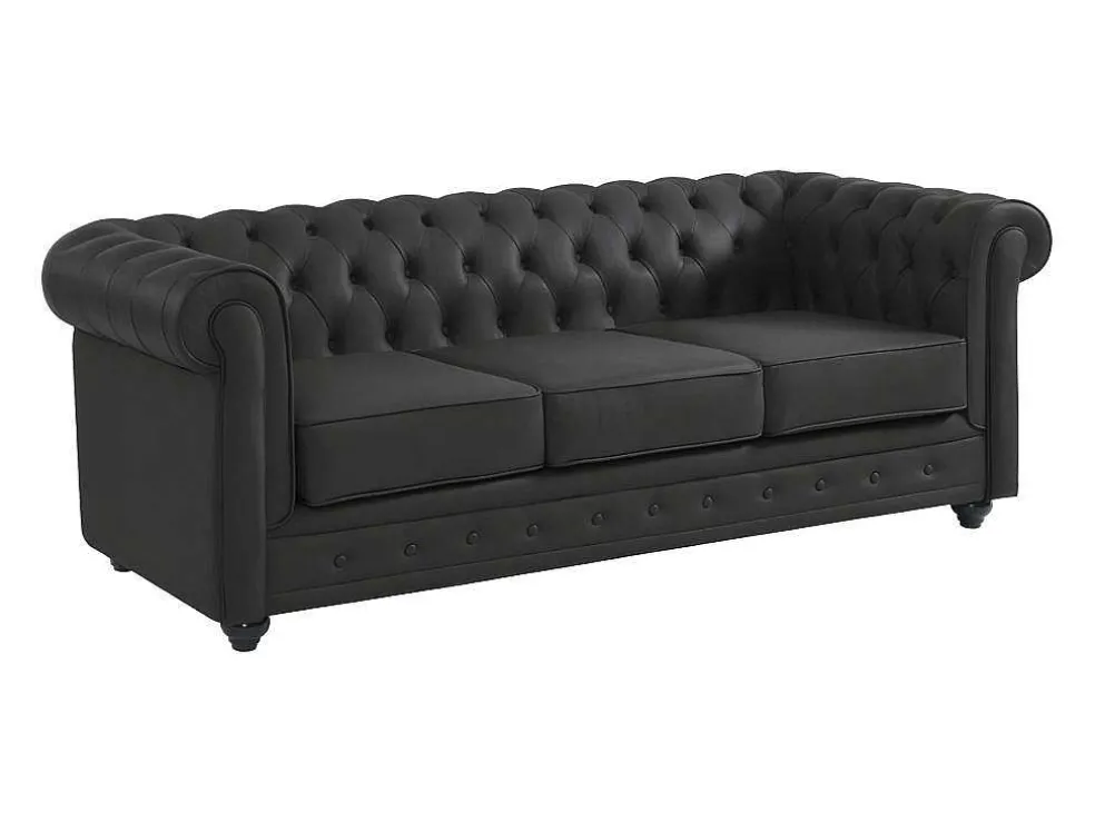 Driezitsbank Van Buffelleer Chesterfield - Zwart