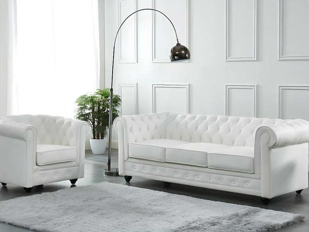 Driezitsbank Van Buffelleer Chesterfield - Wit