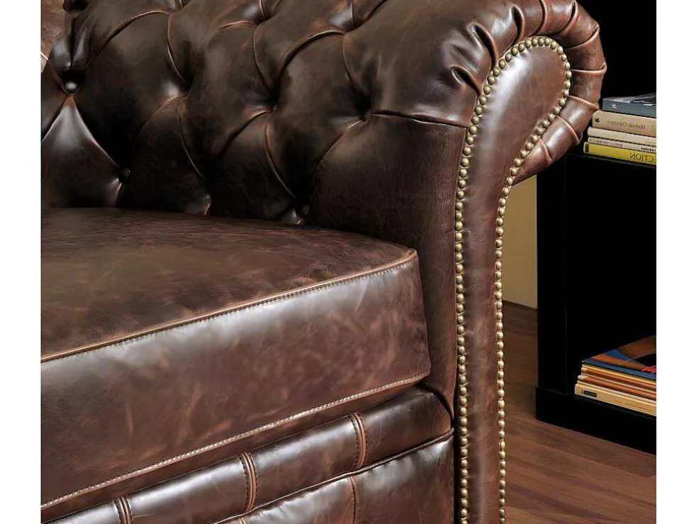 Driezits- En Tweezitsbank Chesterfield Clotaire Van 100% Leer Met Lived-In Aspect