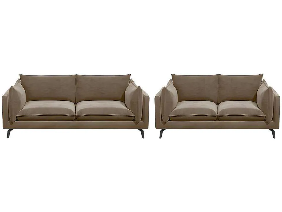 Driezits- En Tweezitsbank Van Fluweel Kestrel - Beige