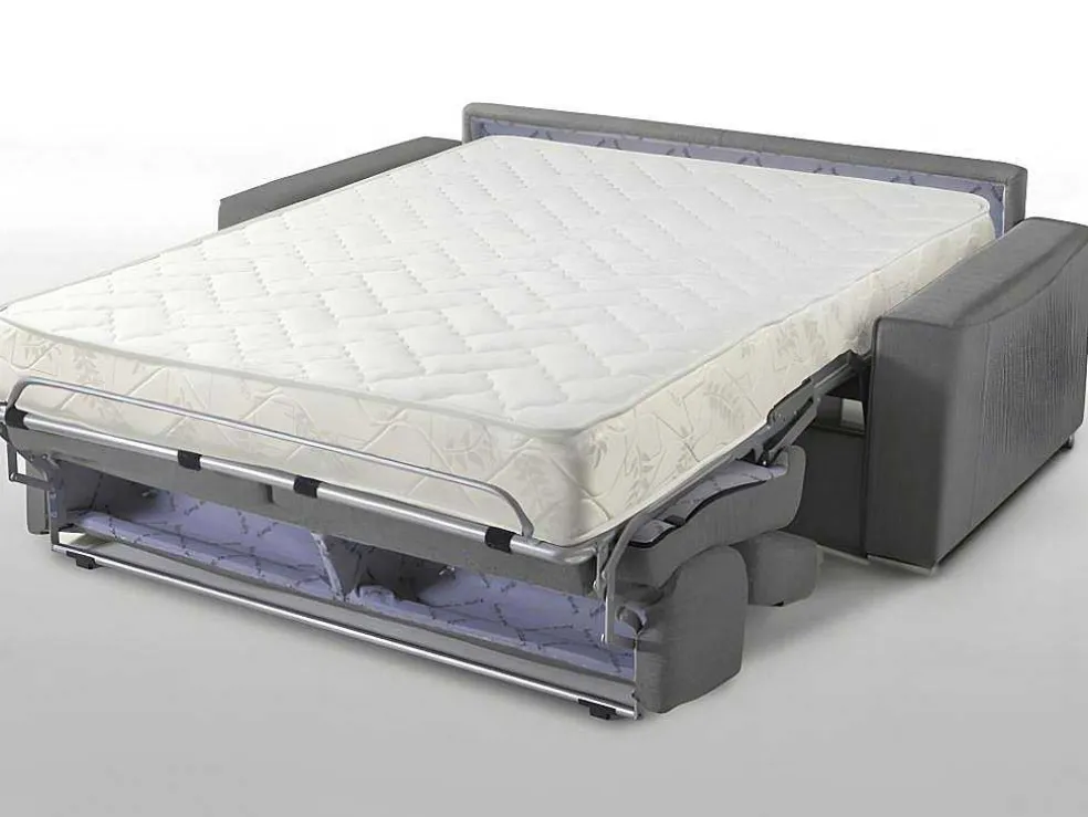 Driezits Express Slaapbank Van Stof Vizir - Grijs - Slaapafmeting Met Brede Latten 140 Cm - Matras 18 Cm