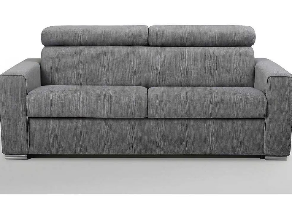 Driezits Express Slaapbank Van Stof Vizir - Grijs - Slaapafmeting Met Brede Latten 140 Cm - Matras 18 Cm
