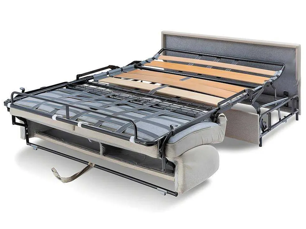 Driezits Express Slaapbank Van Stof Vizir - Grijs - Slaapafmeting Met Brede Latten 140 Cm - Matras 18 Cm