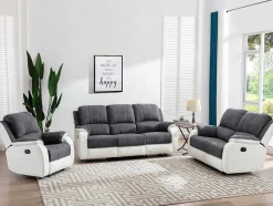 Driezits-Relaxbank Van Microvezel En Grijs En Wit Kunstleer Brody