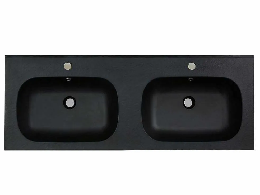 Dubbele Inbouwwastafel In Hars Met Steenlook - Zwart - L120 X B46 Cm - Atiwa