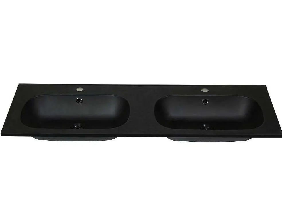 Dubbele Inbouwwastafel In Hars Met Steenlook - Zwart - L120 X B46 Cm - Atiwa