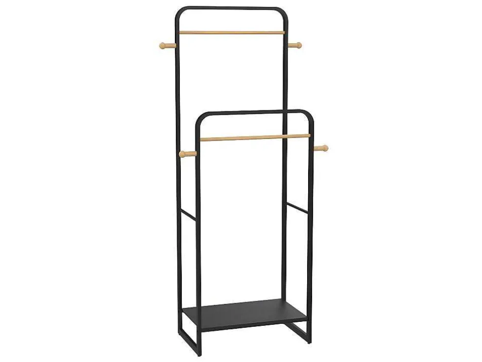 Dubbele Kledingrek Selin - L65 Cm - Zwart Metaal En Beukenhout