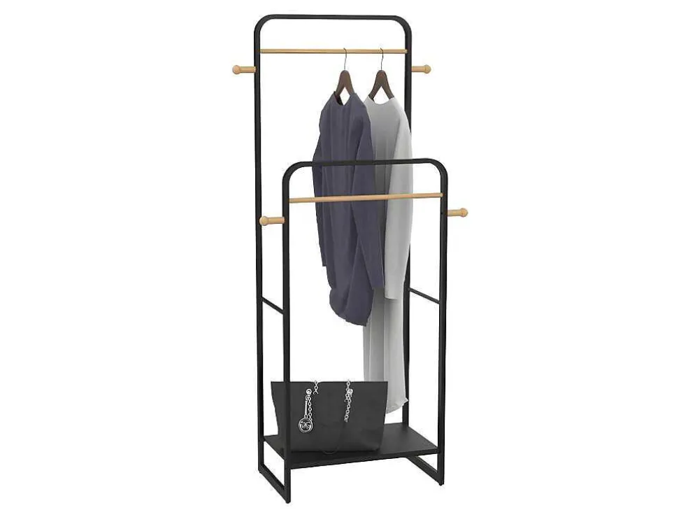 Dubbele Kledingrek Selin - L65 Cm - Zwart Metaal En Beukenhout