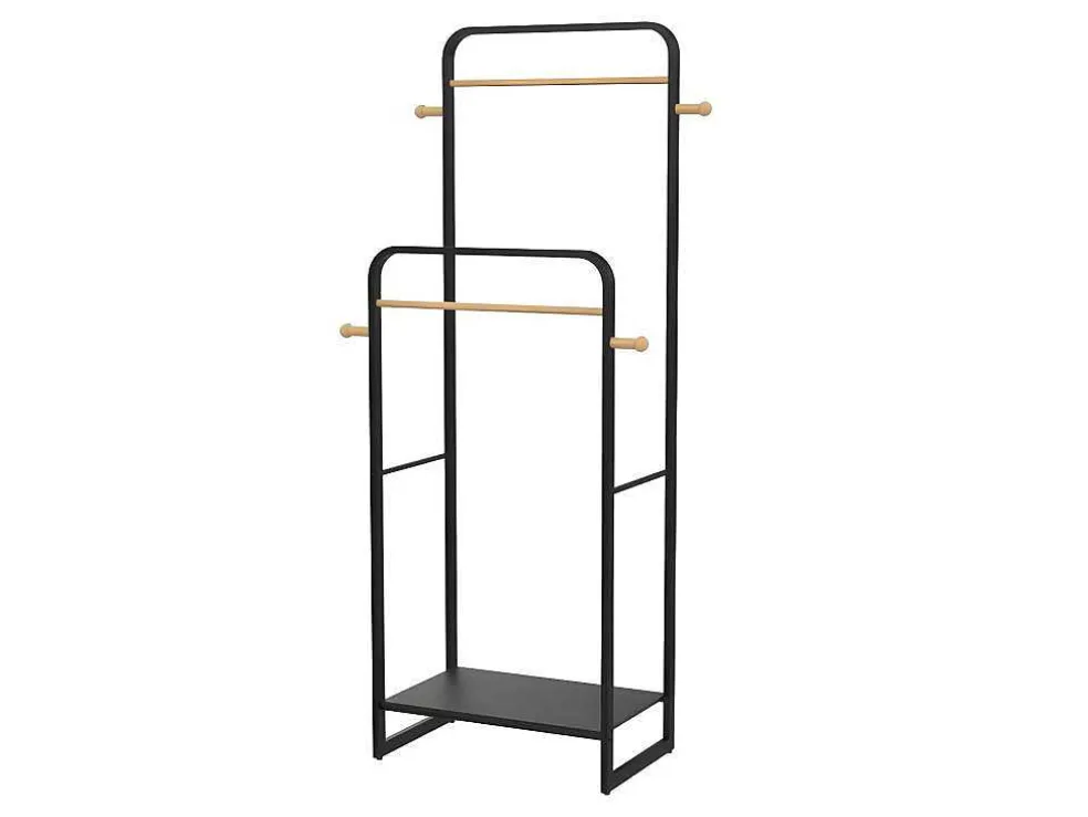 Dubbele Kledingrek Selin - L65 Cm - Zwart Metaal En Beukenhout