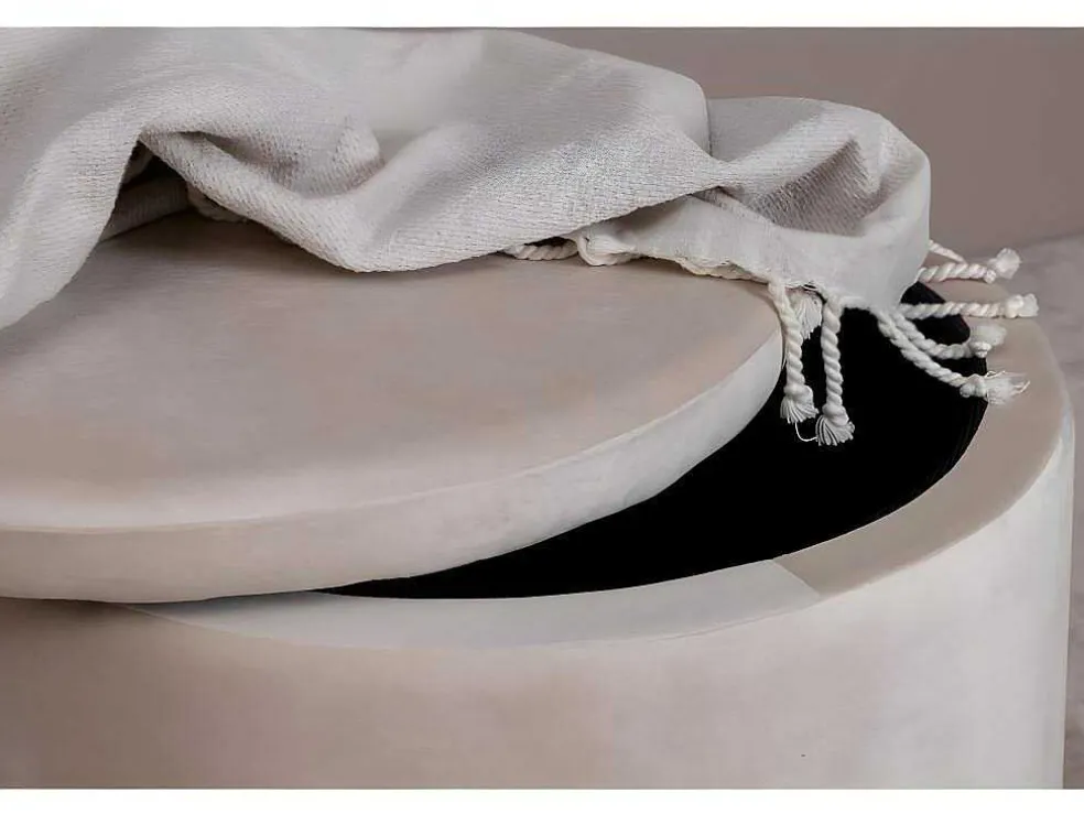 Dunken Poef, Hocker Met Opbergruimte O51Cm Velours Beige.