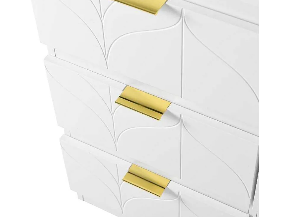 Eigentijdse Scandinavische Draaibare Kaptafel Met 6 Lades - Versierd Met Bloemmotief - Wit