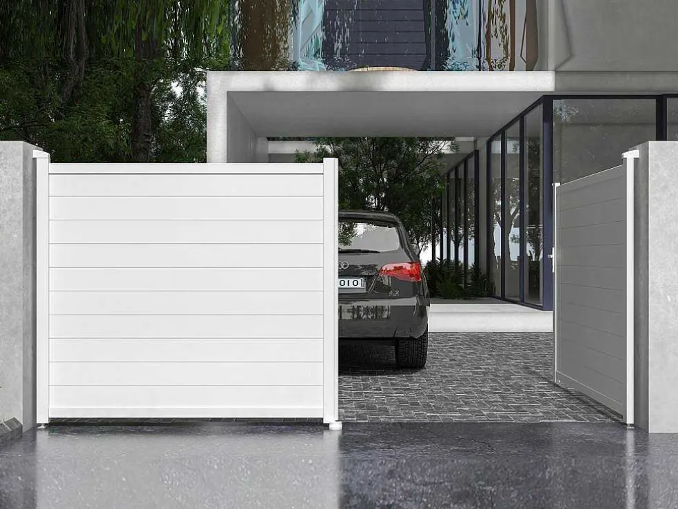 Elektrische Draaipoort Van Aluminium L397 X H181 Cm Wit - Nazario