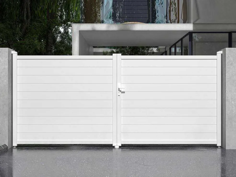 Elektrische Draaipoort Van Aluminium L397 X H181 Cm Wit - Nazario