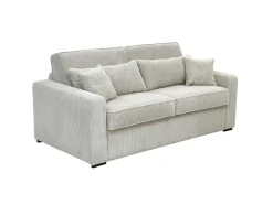 Express-Driezitsslaapbank Van Beige Ribfluweel - Bed Met Brede Latten 140 Cm - Matras 18 Cm - Mondovi