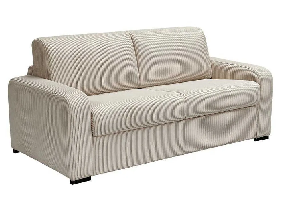 Express-Vierzitsslaapbank Van Beige Ribfluweel - Bed Met Brede Latten 160 Cm - Matras 18 Cm - Bevis