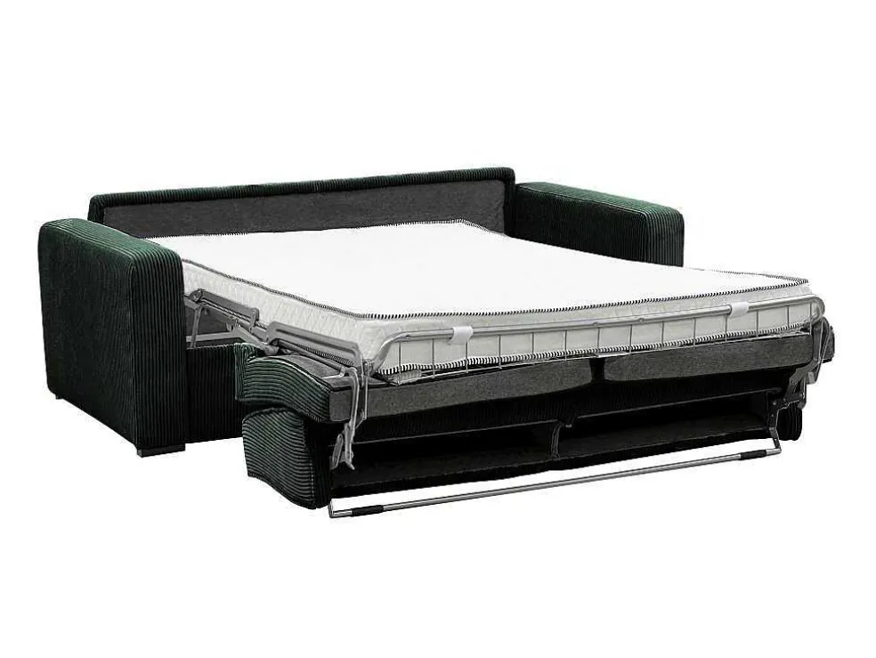 Express-Vierzitsslaapbank Van Groen Ribfluweel - Bed Met Brede Latten 160 Cm - Matras 18 Cm - Mondovi