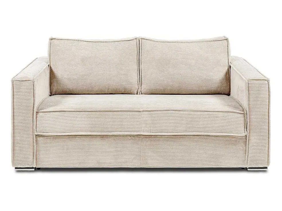 Express-Vierzitsslaapbank Van Beige Ribfluweel - Bed Met Brede Latten 160 Cm - Matras 22 Cm Loreto