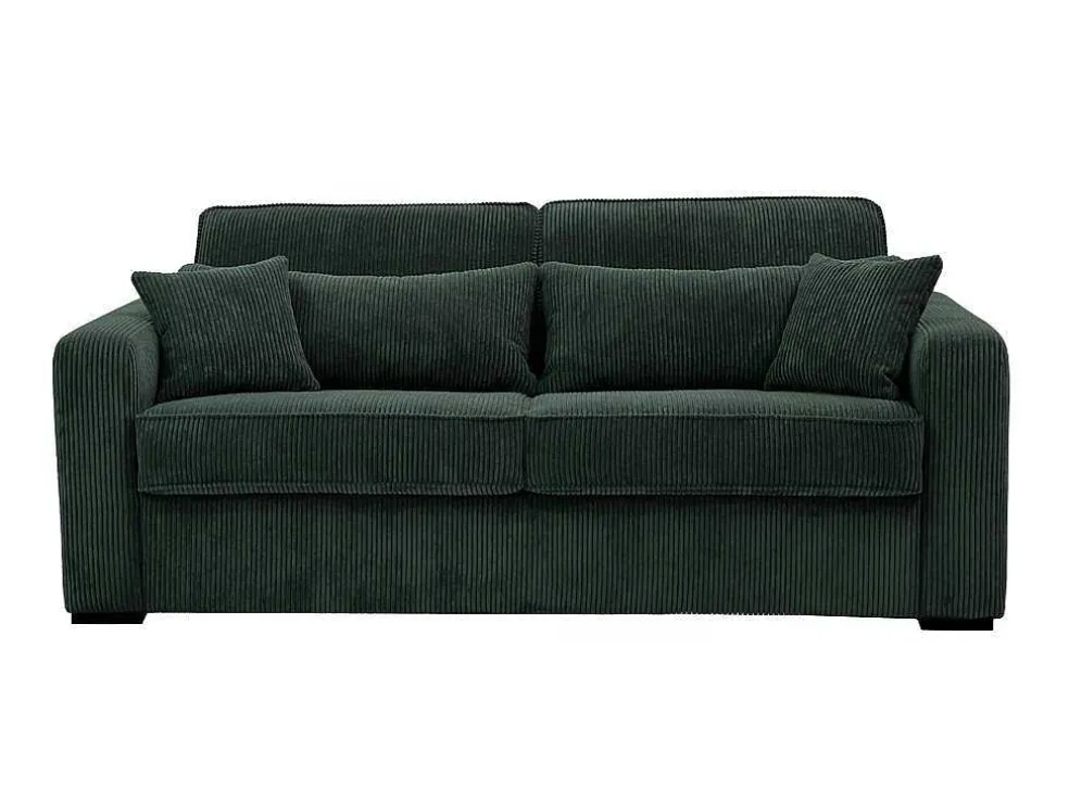 Express-Vierzitsslaapbank Van Groen Ribfluweel - Bed 160 Cm - Matras 18 Cm - Mondovi