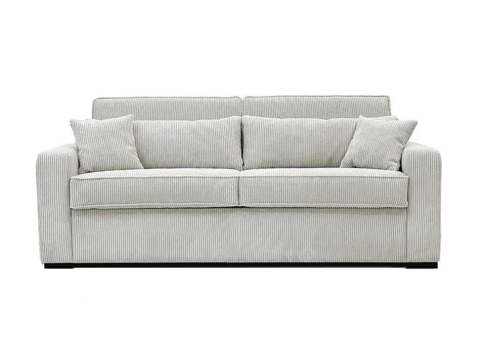 Express-Vierzitsslaapbank Van Beige Ribfluweel - Bed Met Brede Latten 160 Cm - Matras 14 Cm - Mondovi