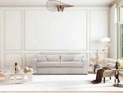 Express-Vierzitsslaapbank Van Beige Ribfluweel - Bed Met Brede Latten 160 Cm - Matras 14 Cm - Mondovi