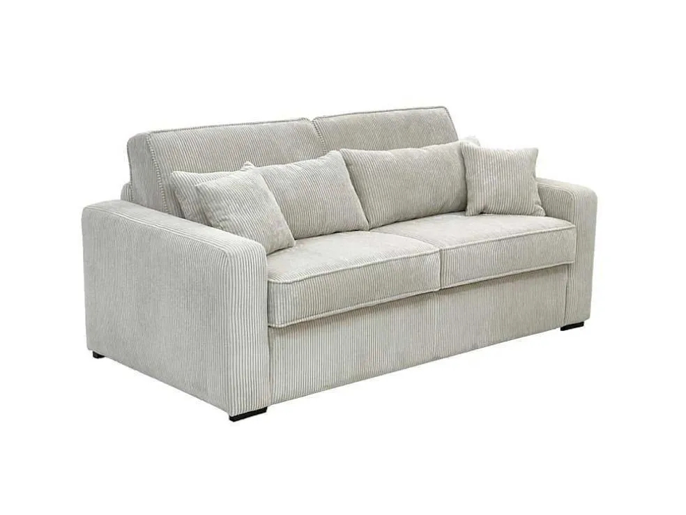 Express-Vierzitsslaapbank Van Beige Ribfluweel - Bed Met Brede Latten 160 Cm - Matras 14 Cm - Mondovi