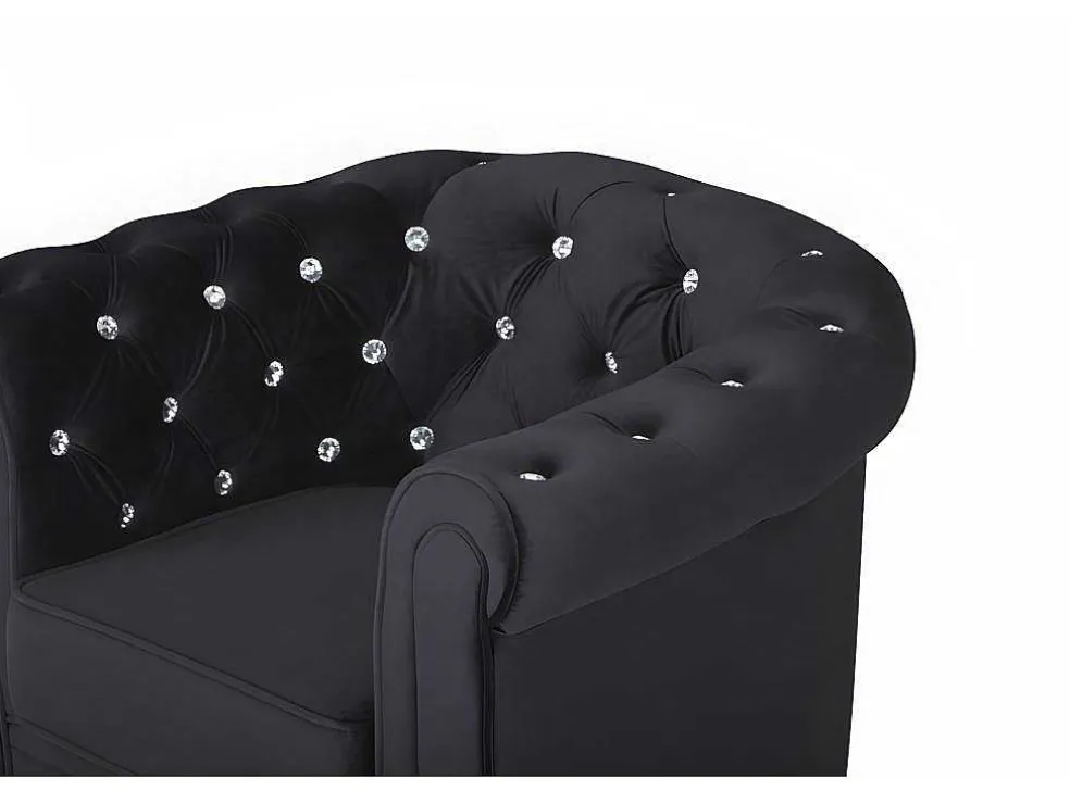Fauteuil Chesterfield - Fluweel - Zwart Met Kristallen Knopen