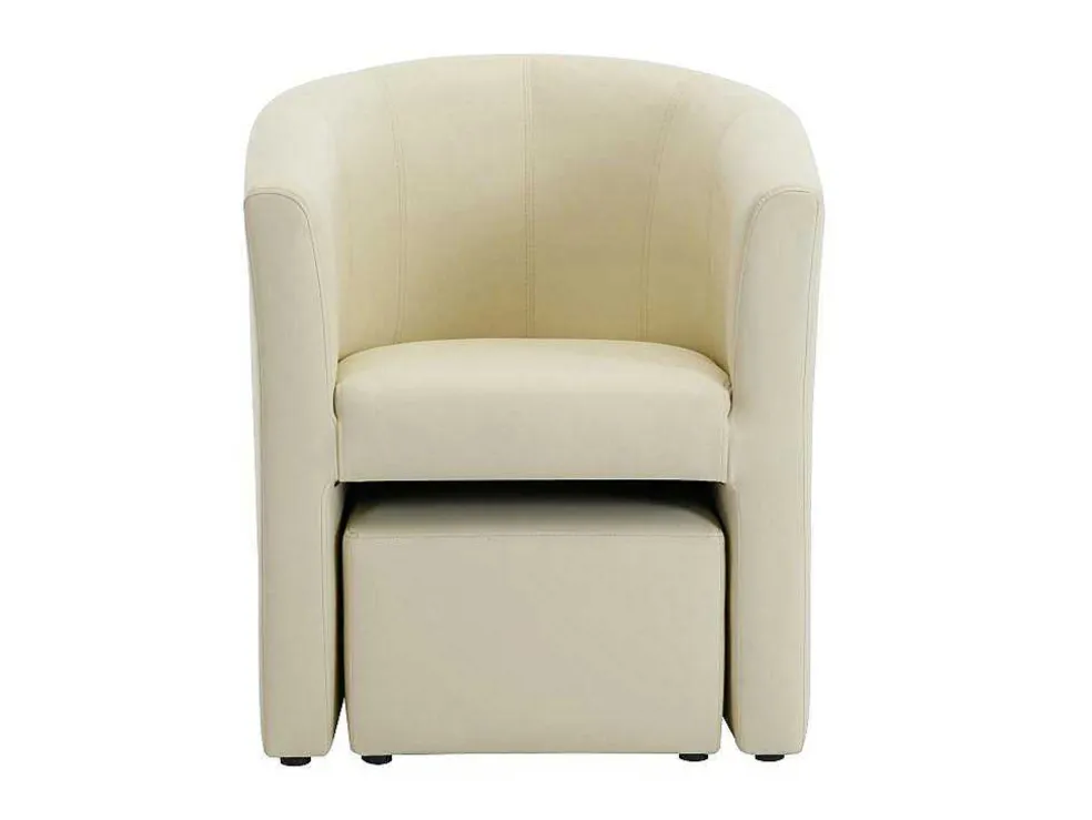 Fauteuil Met Holle Rugleuning En Poef In Beige Kunstleer Jovana