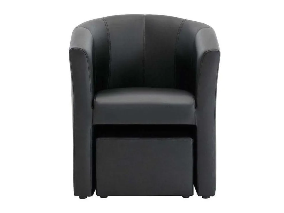 Fauteuil Met Holle Rugleuning En Poef In Zwart Kunstleer Jovana