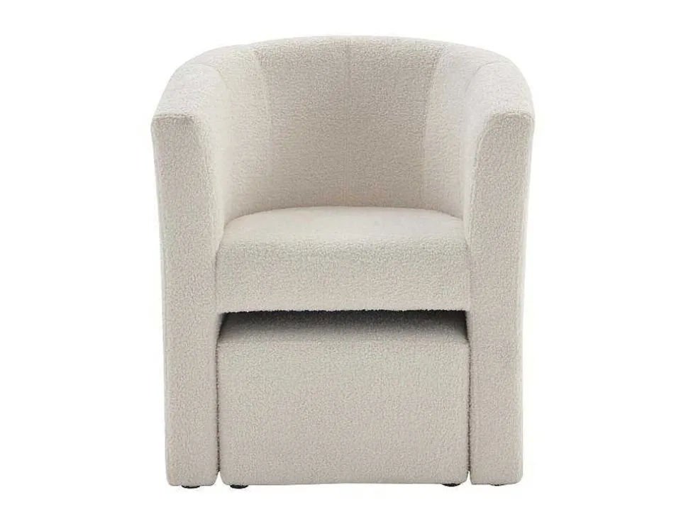 Fauteuil Met Holle Rugleuning En Poef In Witte Bouclestof Jovana