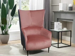 Fauteuil Van Roze Fluweel En Antraciet Structuur Mendocino