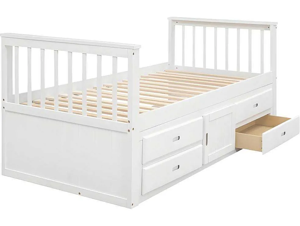 Gesloten Eenpersoonsbed 90X200Cm Met 4 Lades En Een Deur - Wit