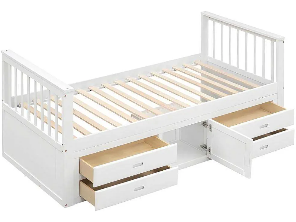 Gesloten Eenpersoonsbed 90X200Cm Met 4 Lades En Een Deur - Wit