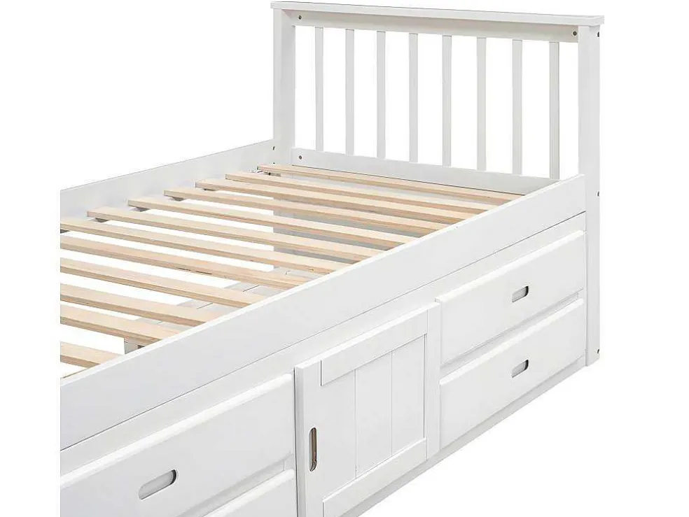 Gesloten Eenpersoonsbed 90X200Cm Met 4 Lades En Een Deur - Wit