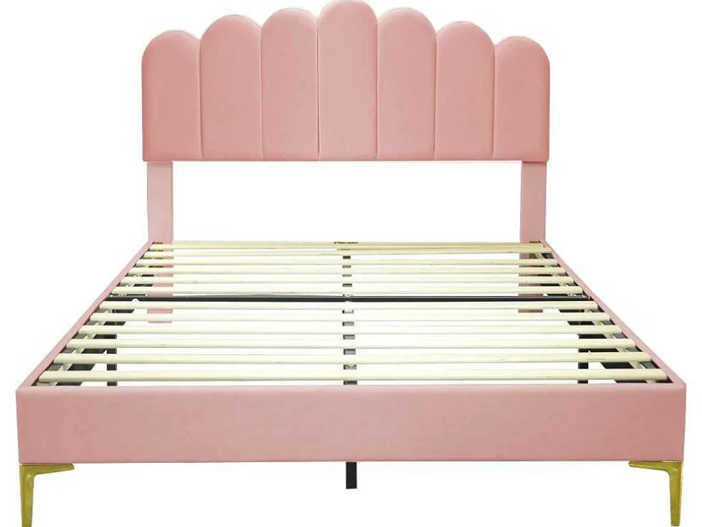 Gestoffeerd Fluwelen Bed 140X200Cm Met Lattenbodem - Verstelbaar Hoofdeinde - Roze