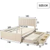 Gestoffeerd Linnen Bed 140X200Cm - Met Onderschuifbed Op Wielen En 3 Lades - Beige