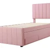 Gestoffeerd Linnen Bed 90X200Cm - Met Onderschuifbed Op Wielen En 3 Lades - Roze