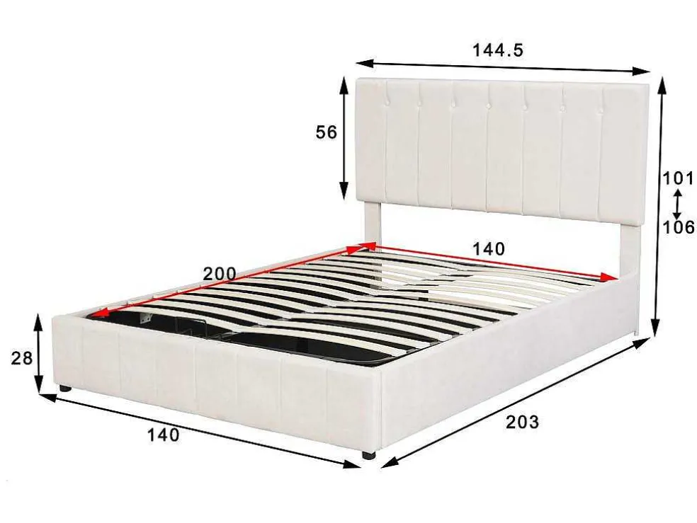 Gestoffeerd Opbergbed - 140X200Cm - Stof Fluweel - Beige