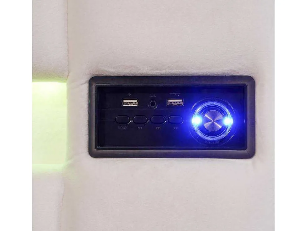 Gestoffeerd Opbergbed 140X200Cm - Stof Fluweel - Met Led En Bluetooth Speler - Beige